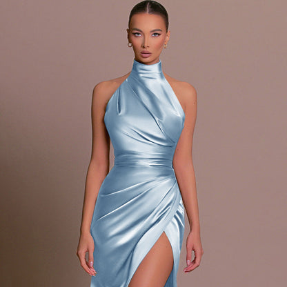 Elegant High Neck Sleeveless Long Dress, Summer Style
