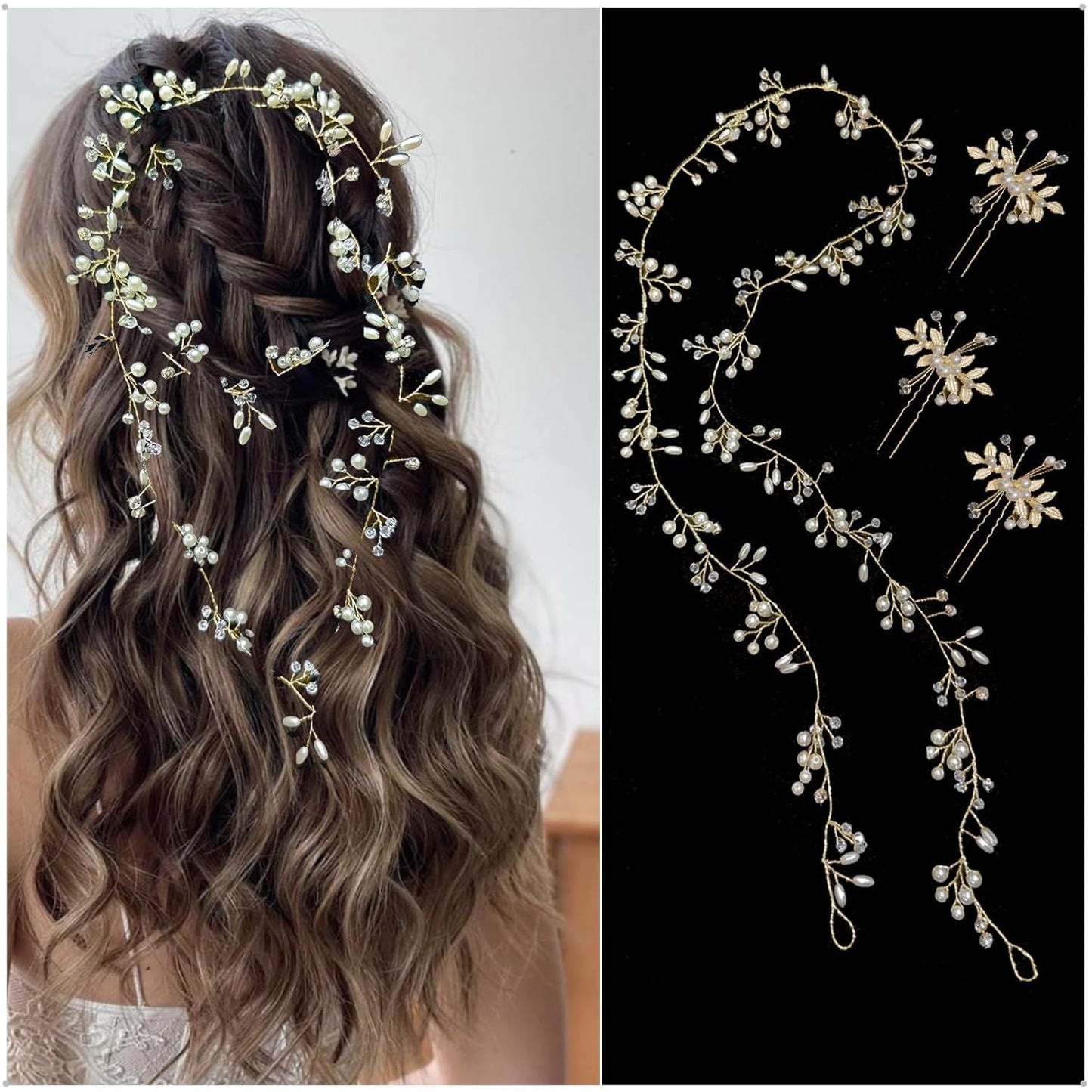 Bridal Wedding Hair Accessory Set with Soft Chain Headband and Hairpins