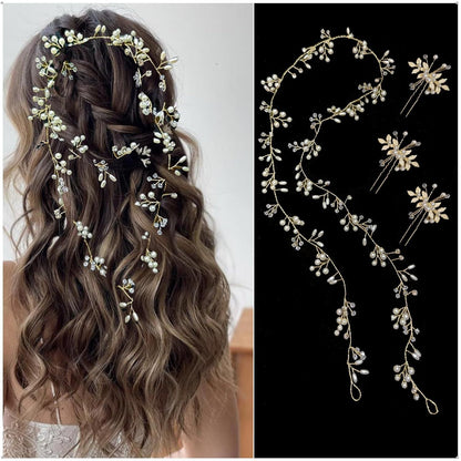 Bridal Wedding Hair Accessory Set with Soft Chain Headband and Hairpins