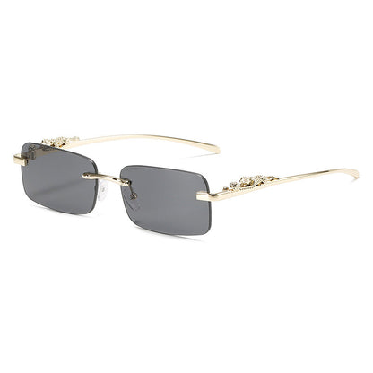 Trendy Square Frameless Sunglasses with Leopard Print Accents