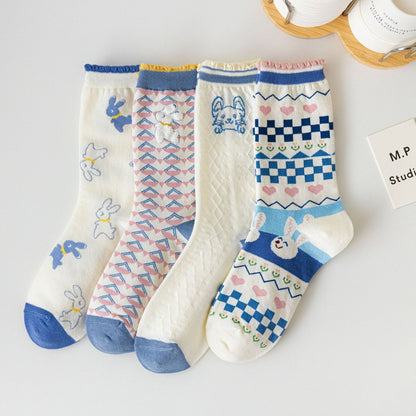 Rufia - Cute Bunny Socks in Light Blue and White