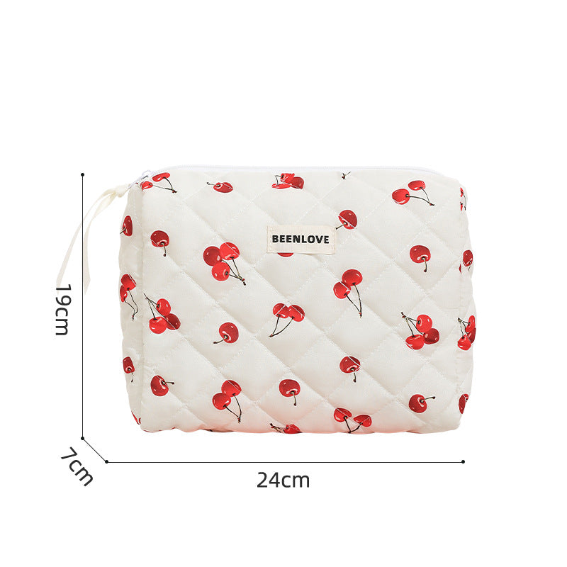 Cute Heart Print Cotton Quilted Cosmetic Bag
