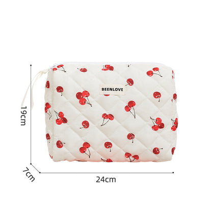 Cute Heart Print Cotton Quilted Cosmetic Bag