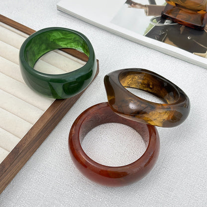 French Vintage Resin Wide Bangle Bracelet with Geometric Design