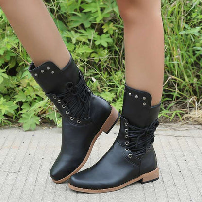 Middle Boots Women'S Booties Retro Martin Boots Rivet Large Size Women'S Boots