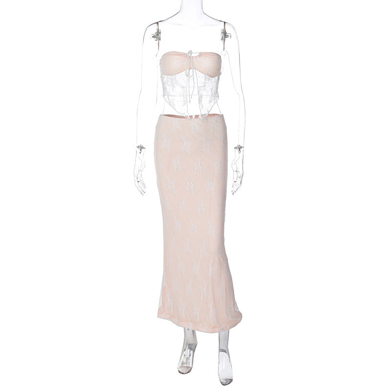 Sexy Lace Patchwork Bodycon Midi Dress Set