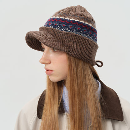 Retro Braided Wool Blend Knit Cap for Women