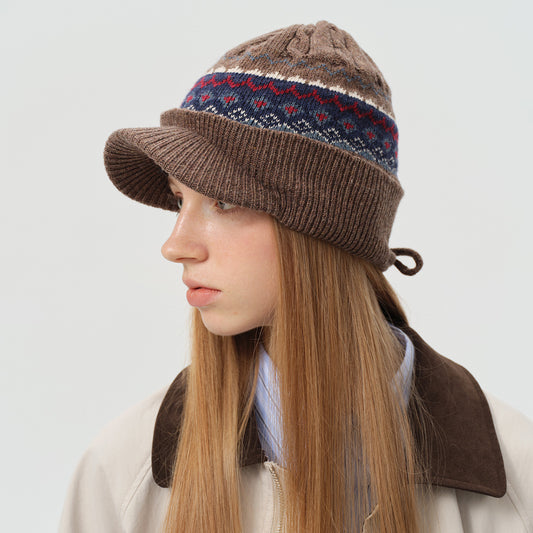 Retro Braided Wool Blend Knit Cap for Women