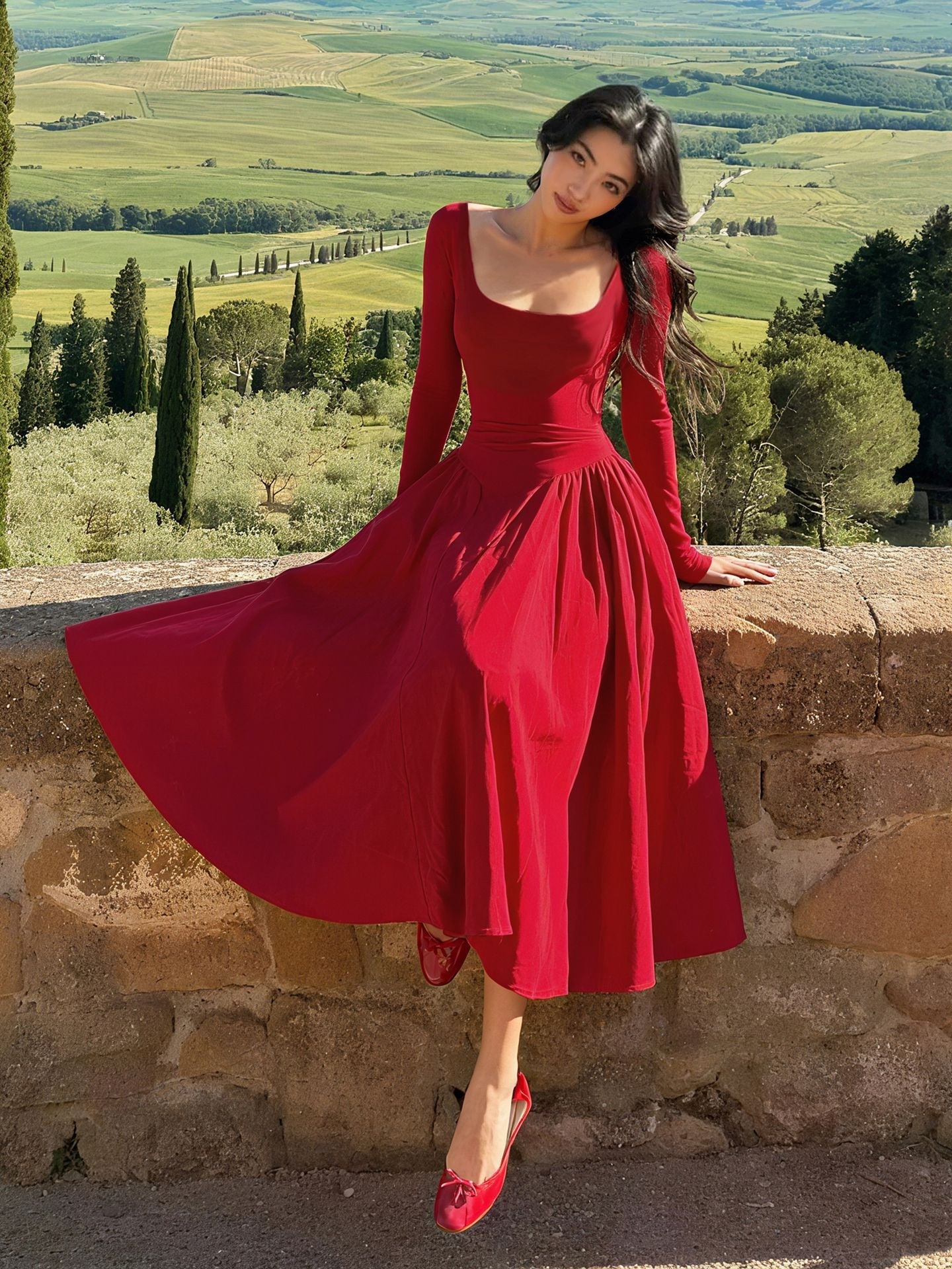 Elegant Cross-Back Women's Dress Trendy Solid Color Long Maxi Dress