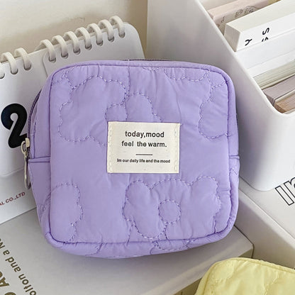 Quilted Floral Storage Pouch Candy Color Travel Earphone Coin Bag