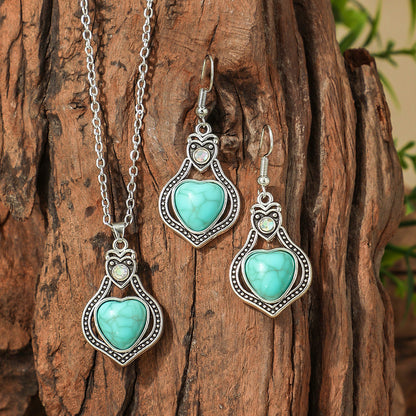 Bohemian Turquoise Long Drop Earrings Jewelry Set