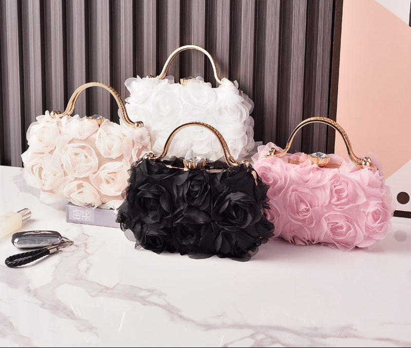White Floral Evening Bag Elegant Bridal Purse for Parties
