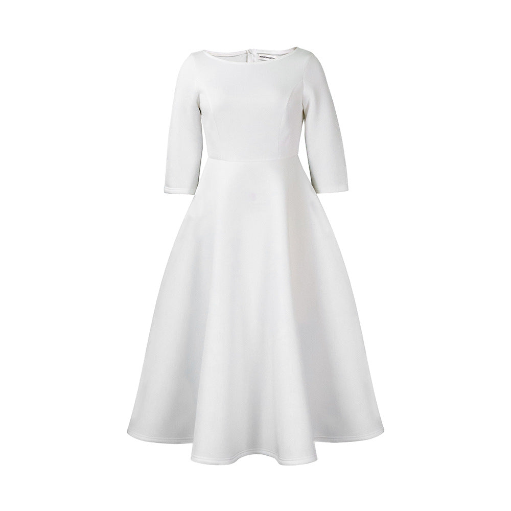 Elegant Solid Color A-Line Dress Polyester Blend