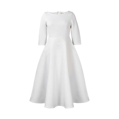 Elegant Solid Color A-Line Dress Polyester Blend