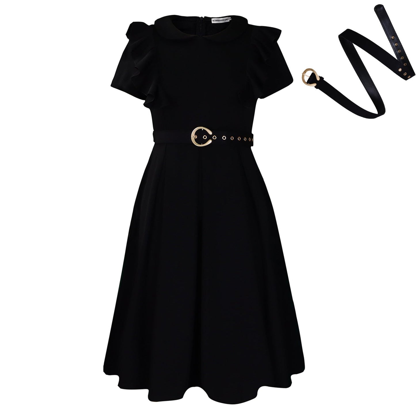Elegant High Waist Ruffle Hem A-Line Dress With Peter Pan Collar