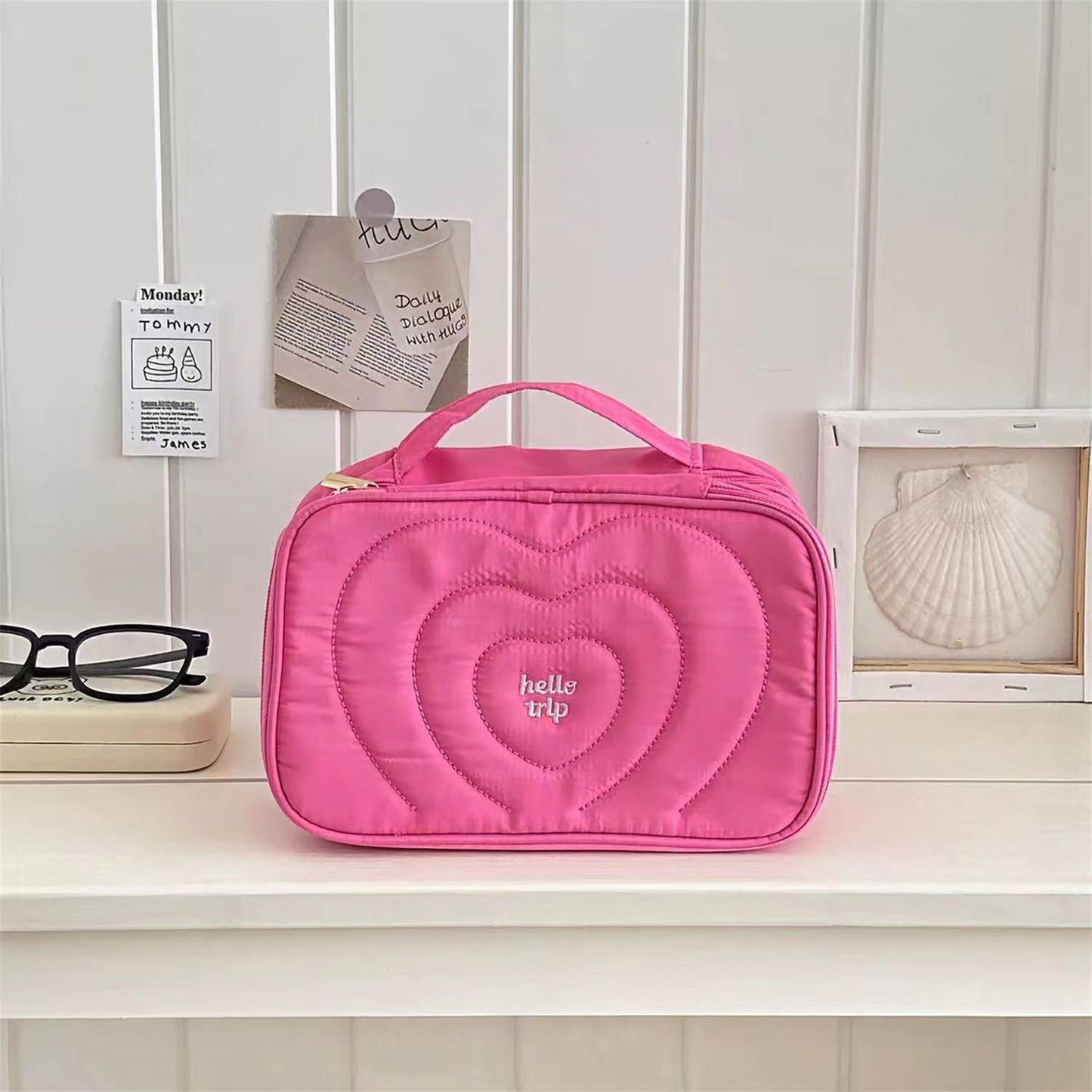 Salt Blue Portable Makeup Bag Embroidered Travel Organizer