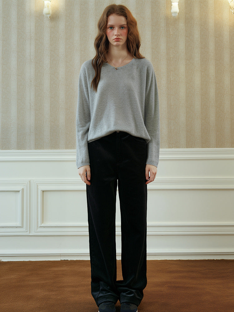 Elegant Cashmere Blend Sweater Soft Knit Round Neck Casual Long Sleeve