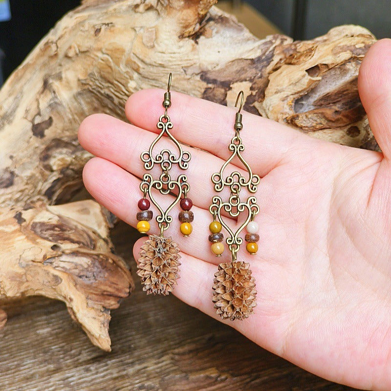 Vintage Style Bohemian-Inspired Dried Fruit Beaded Earrings