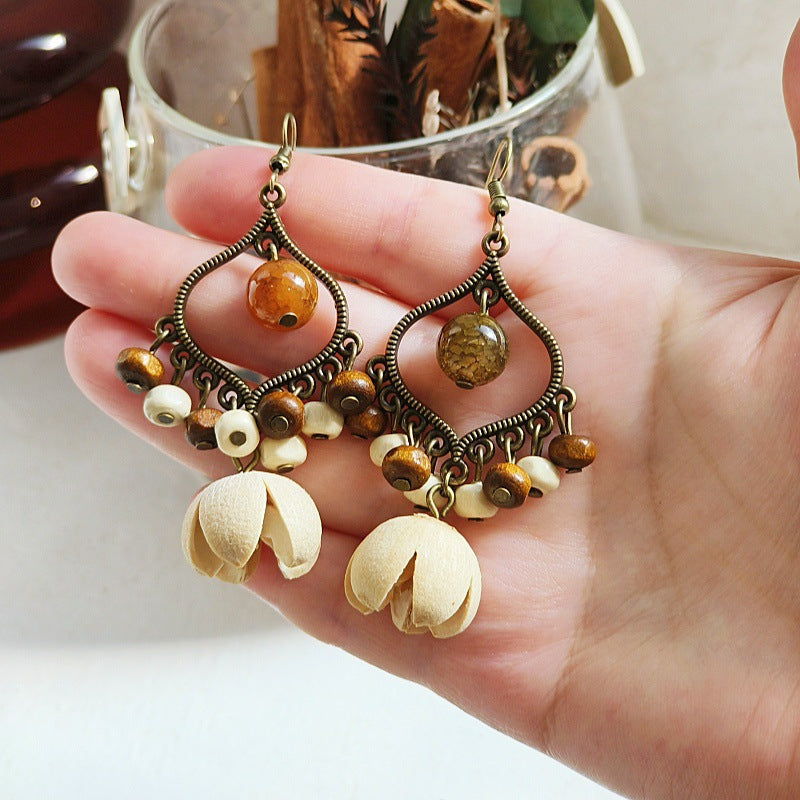 Bohemian Geometric Tassel Earrings with Agate Beads