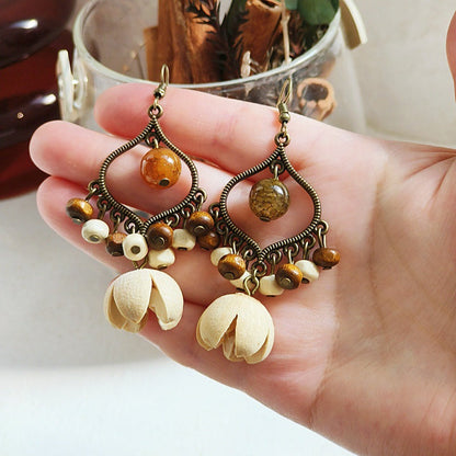 Bohemian Geometric Tassel Earrings with Agate Beads