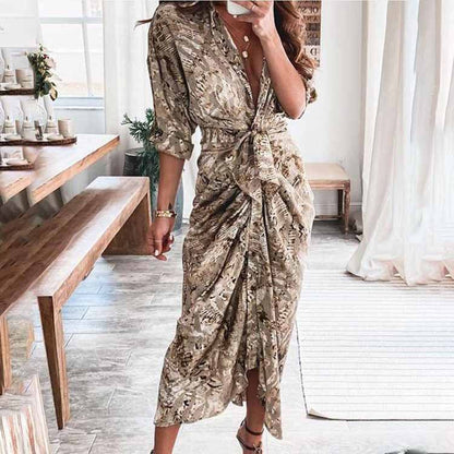 Elegant Floral V-Neck High-Waisted Dress for Women
