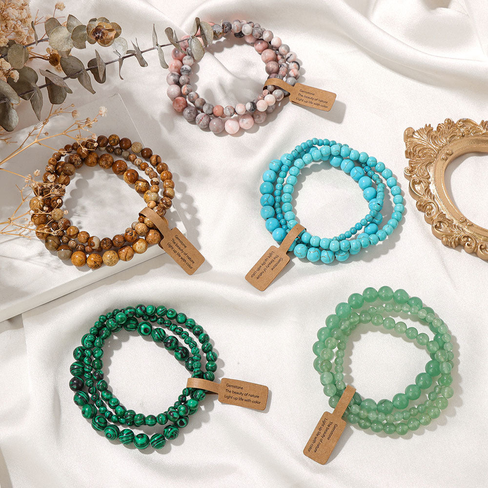 3Pcs Simple Stretch Beaded Bracelet Set