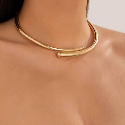 Geometric Metal Spring-Open Choker Necklace And Bracelet Set