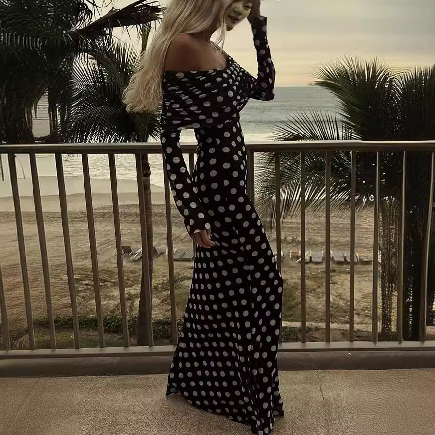 Polka Dot Mesh Off-Shoulder Bodycon Dress for Women