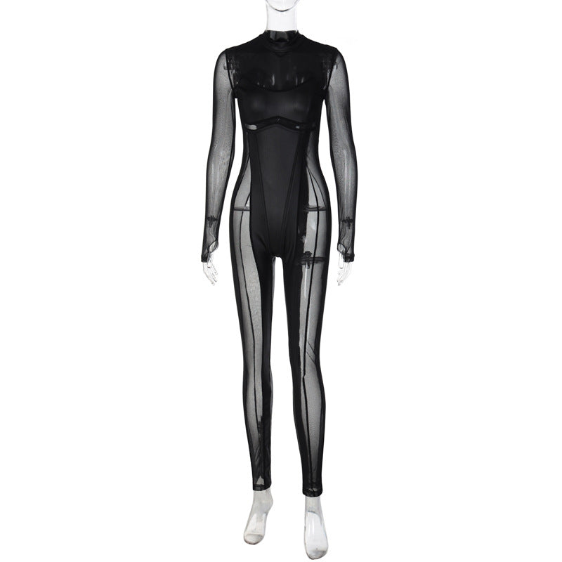 Stylish Black Long Sleeve Jumpsuit with Zipper Detail
