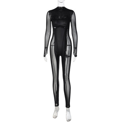 Stylish Black Long Sleeve Jumpsuit with Zipper Detail
