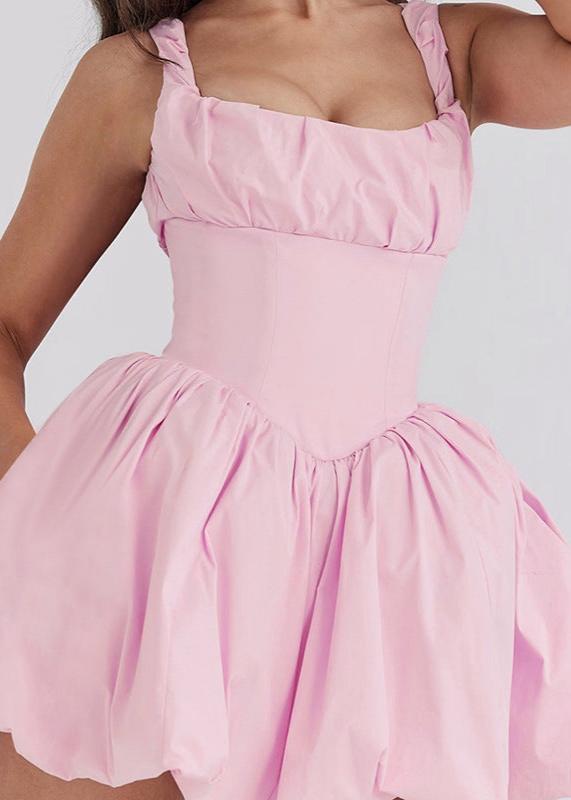 Bubble Skirt Mini Dress Pink Polyester