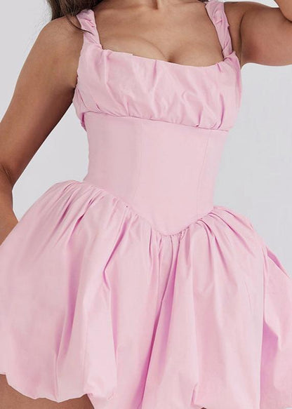 Bubble Skirt Mini Dress Pink Polyester