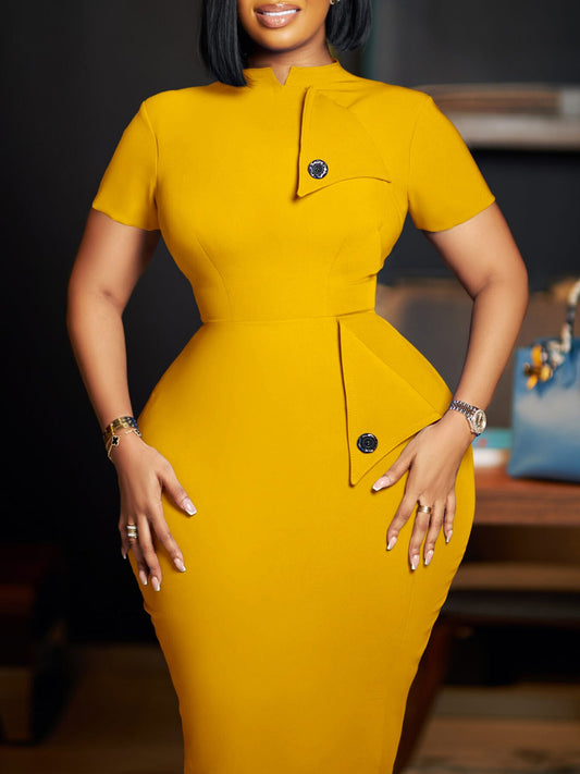 Elegant Ol Style Short Sleeve Pencil Dress In Yellow