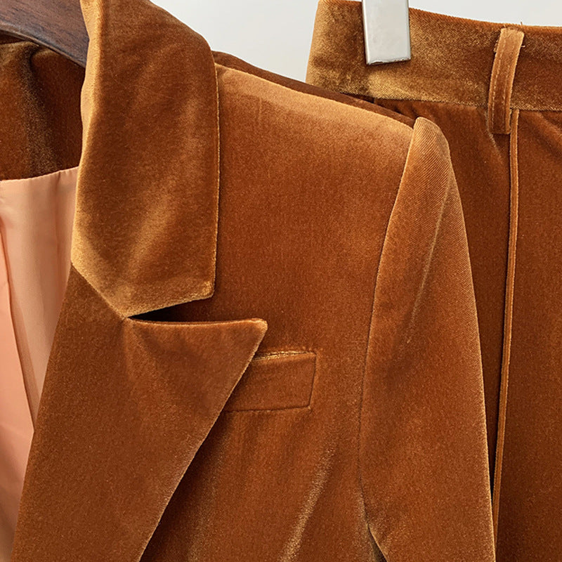 Velvet Blazer And Flare Pants Set