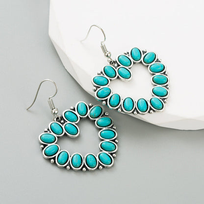 Trendy Heart and Cross Hollow Dangle Earrings with Turquoise