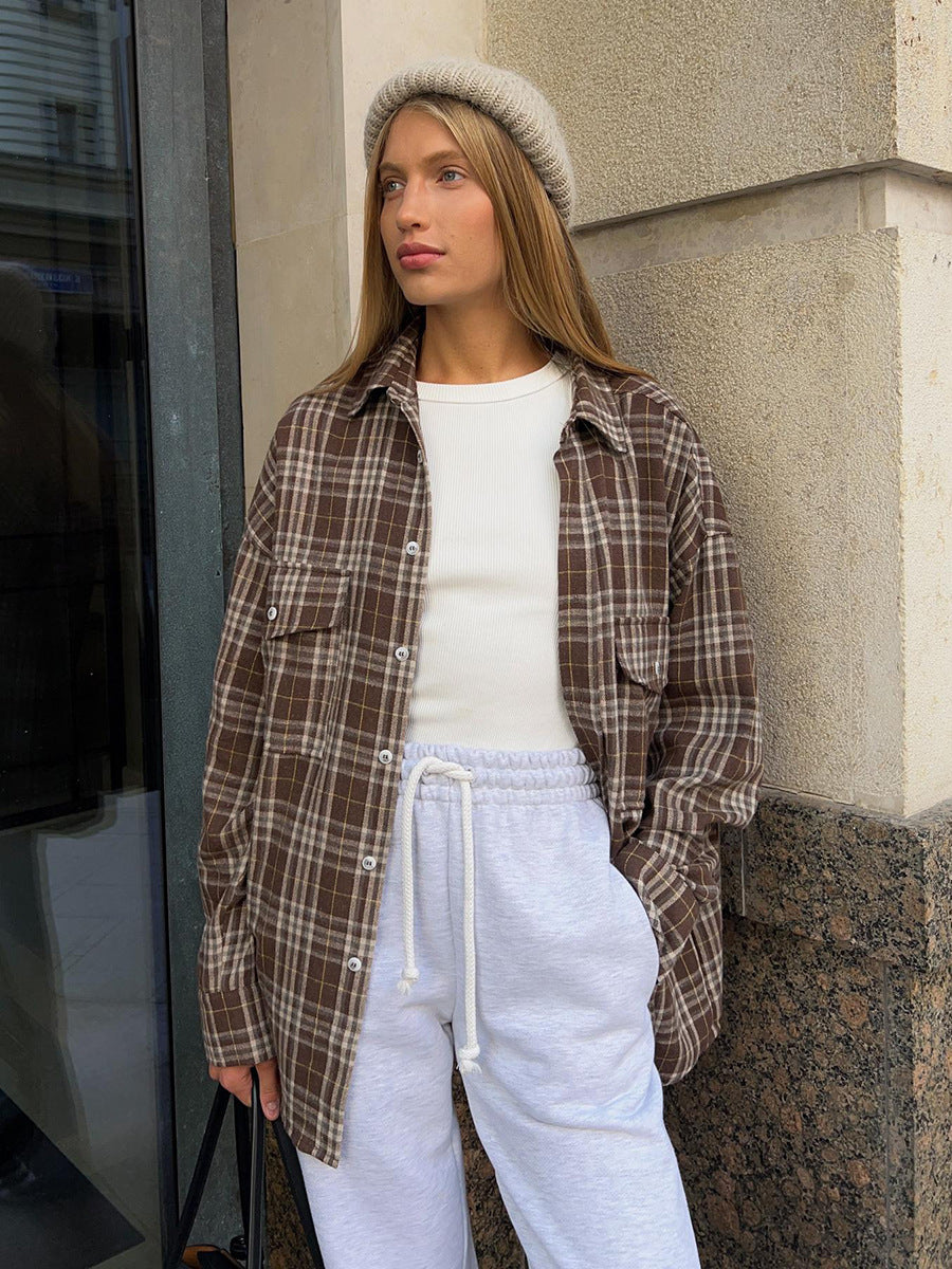 Plaid Long Sleeve Shirt With Pockets