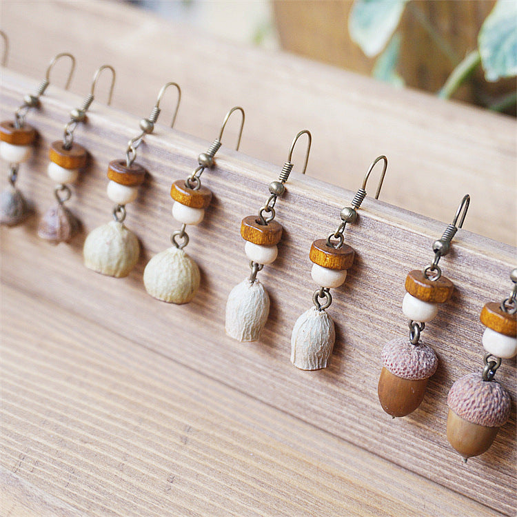 Vintage Botanical Long Wooden Earrings with Unique Design