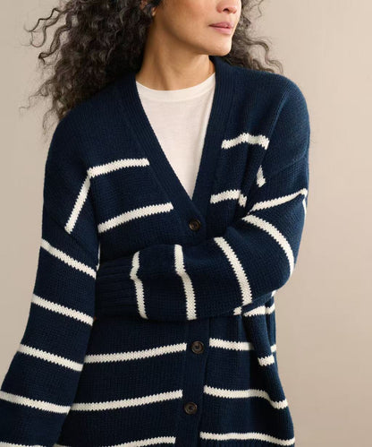 Striped V-Neck Color Block Button Down Cardigan