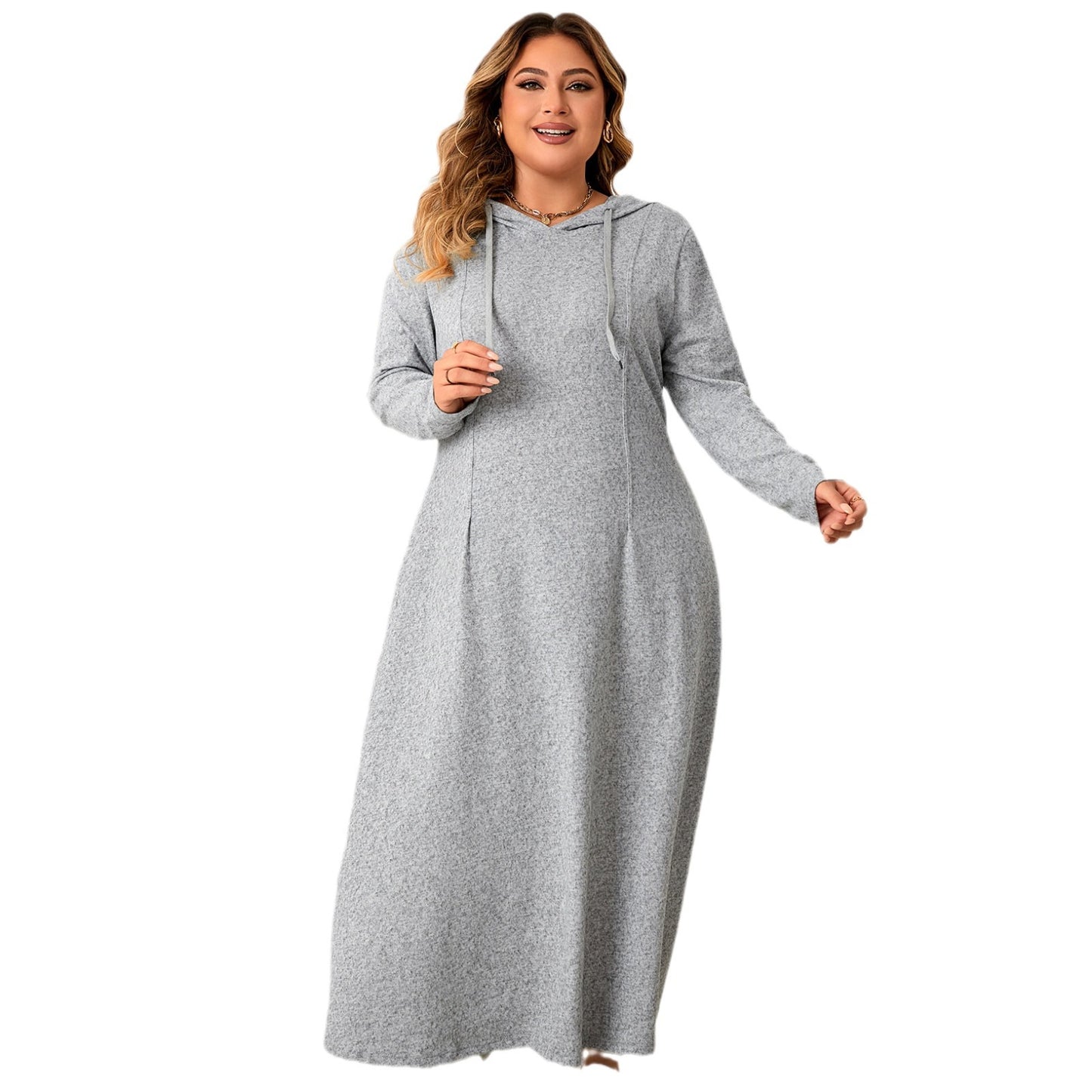 Casual Hooded Plus Size Dress Floral Print Polyester Elegant A-Line