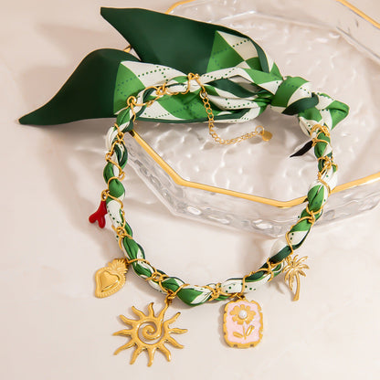 Dopamine Sunflower Pendant Necklace and Bracelet Set - Stainless Steel