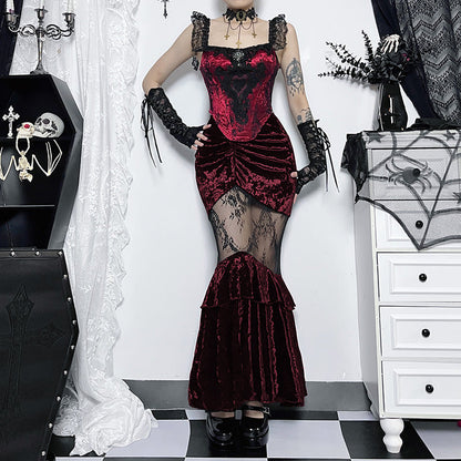 Sheer Lace Panel Bodycon Maxi Dress