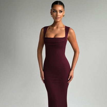 Elegant Sleeveless Dress with Square Neckline