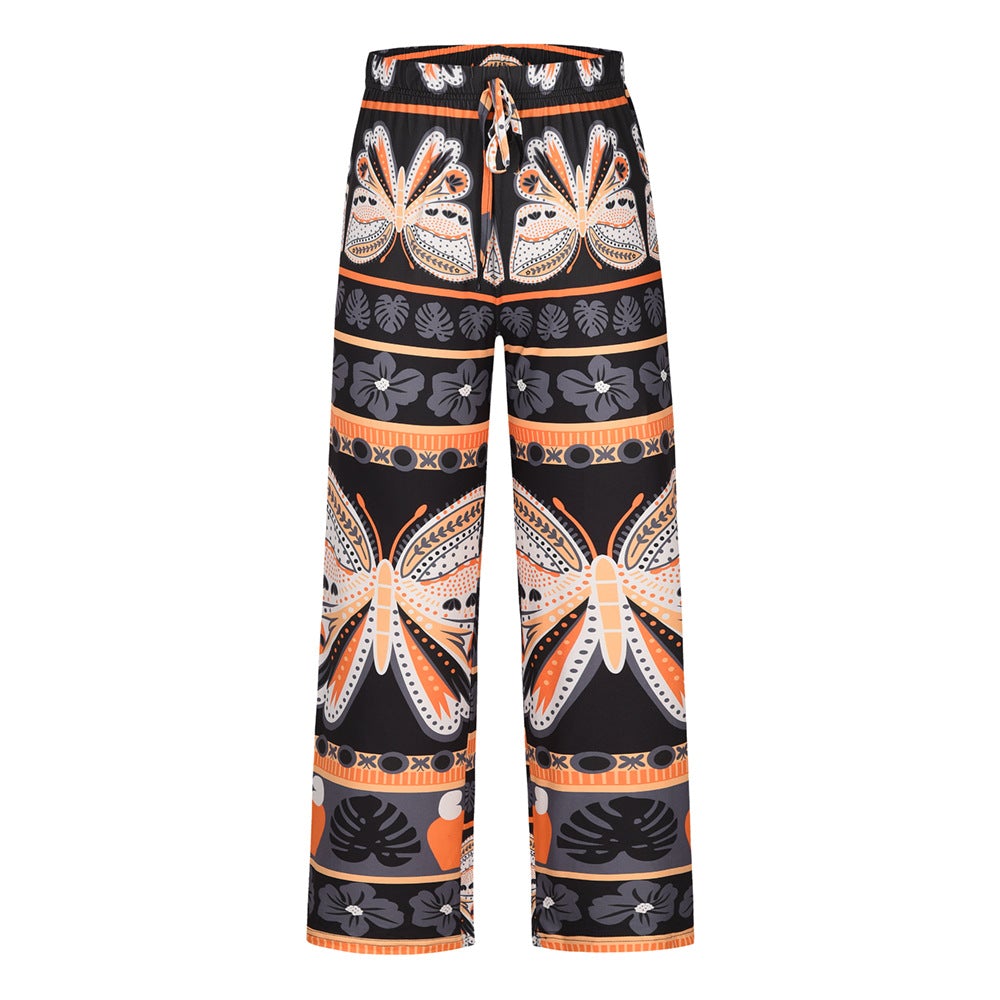 Casual Pants High Waist Wide Leg Pants Slim Straight Beach Trousers