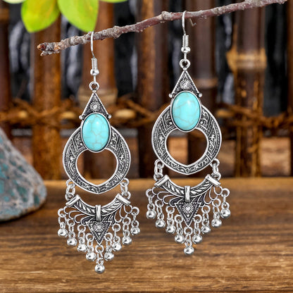 Geometric Metal Turquoise Dangle Earrings Trendy Bohemian Jewelry