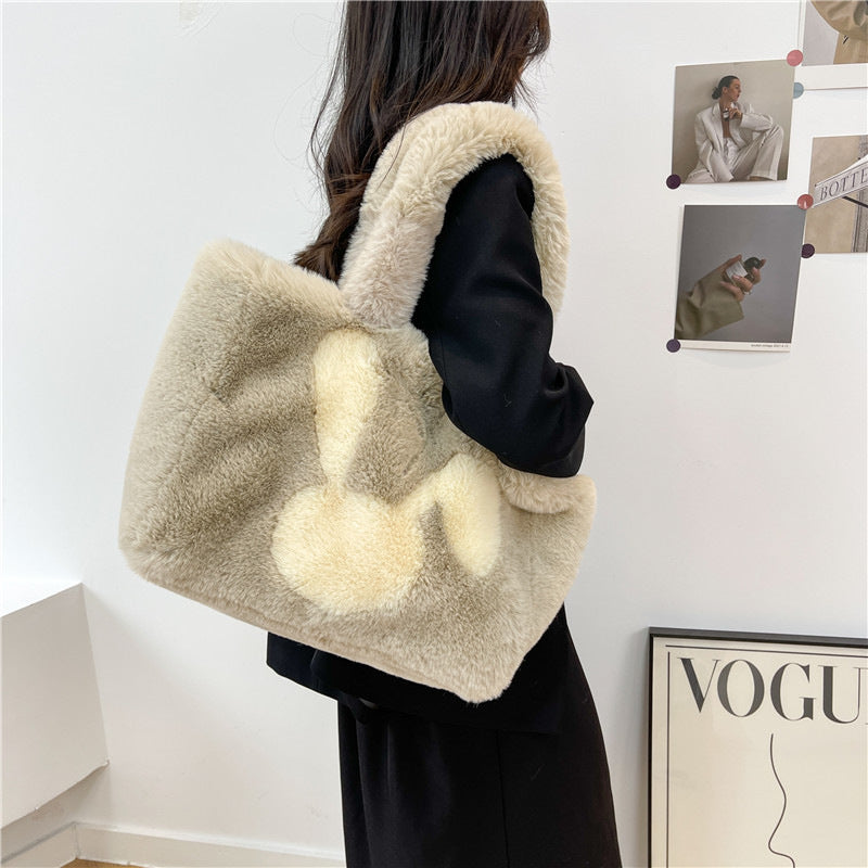 Cute Furry Tote Bag Fashionable Chic Plush Shoulder Bag