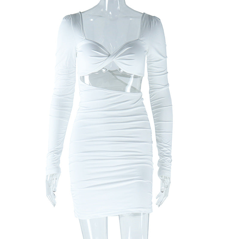 Sexy Backless Ruched Bodycon Dress With V-Neck