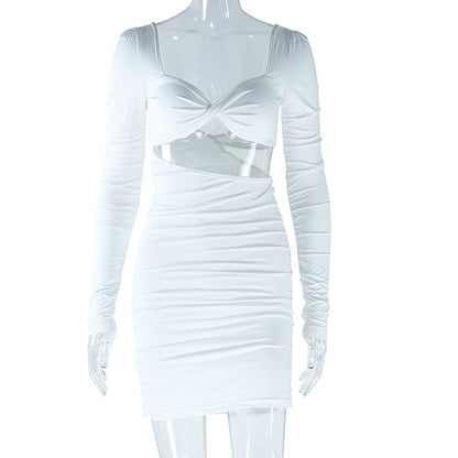 Sexy Backless Ruched Bodycon Dress With V-Neck