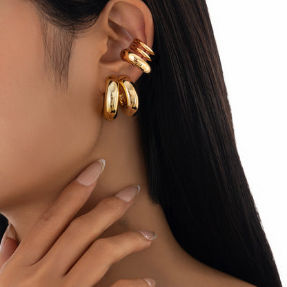 Trendy Metal C-Shaped Clip Earrings Set