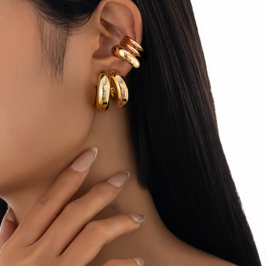 Trendy Metal C-Shaped Clip Earrings Set