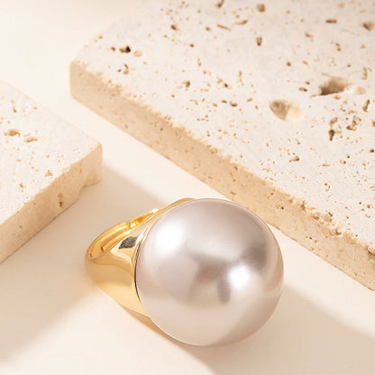 Fashionable Pearl Inlay Adjustable Open Ring For Women